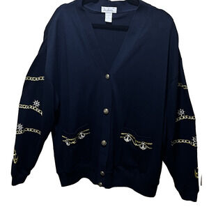 Tara Vanessa Women XL Cardigan Natutical Preppy Boating Blue Yacht Classic